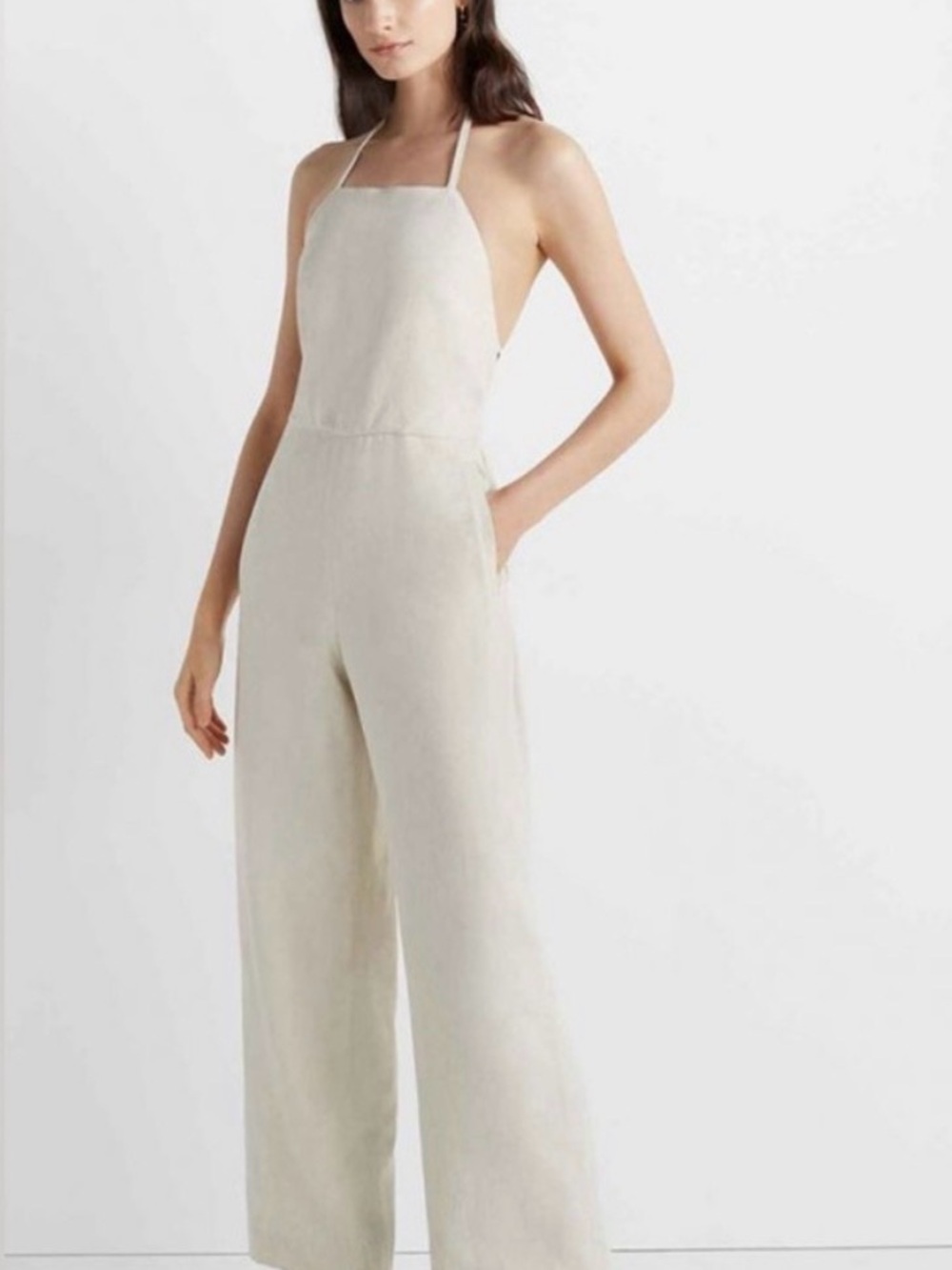Charter Club Cream Halter Wide-Leg Jumpsuit